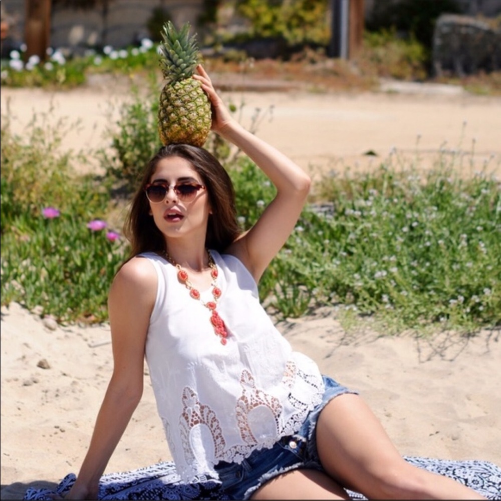 White Cotton Lace Cut-Out Blouse
